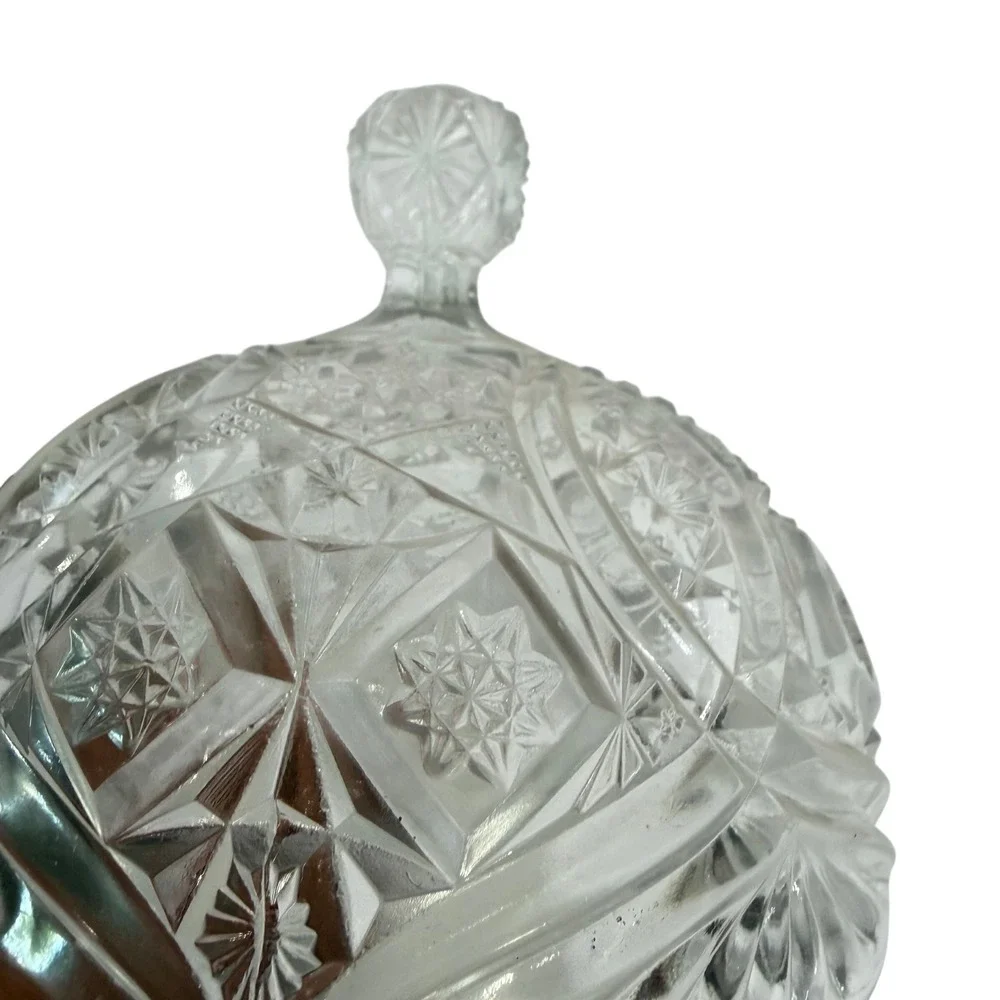 Vintage Clear Pressed Glass Domed Butter Dish Pinwheel Starburst Scalloped Edge‎